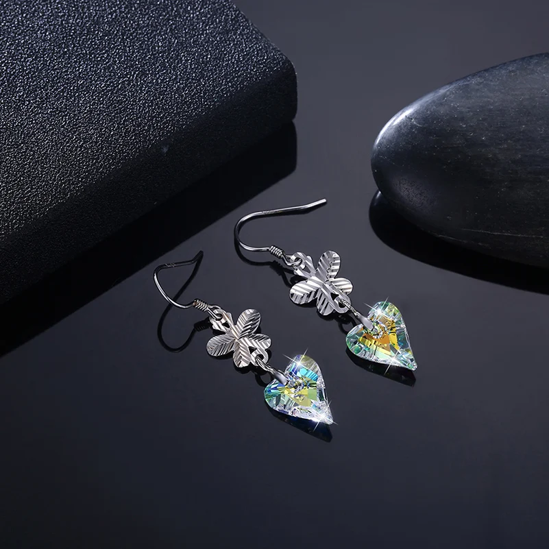 Fashion Shining Colorful Crystal Heart Drop Earrings for Women Trendy Real 925 Sterling Silver Dangle Jewelry | Украшения и