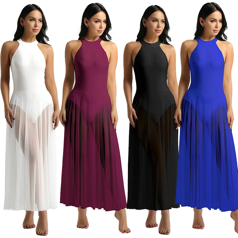 Балетное платье трико для балета Женское боди длинное балетное с ложным