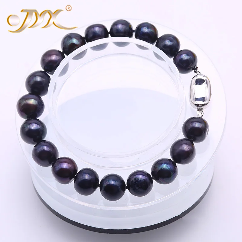 JYX Real 10-11mm Black Round Freshwater Pearl Bracelet Charms Women Men Jewelry 7.5&quot | Украшения и аксессуары