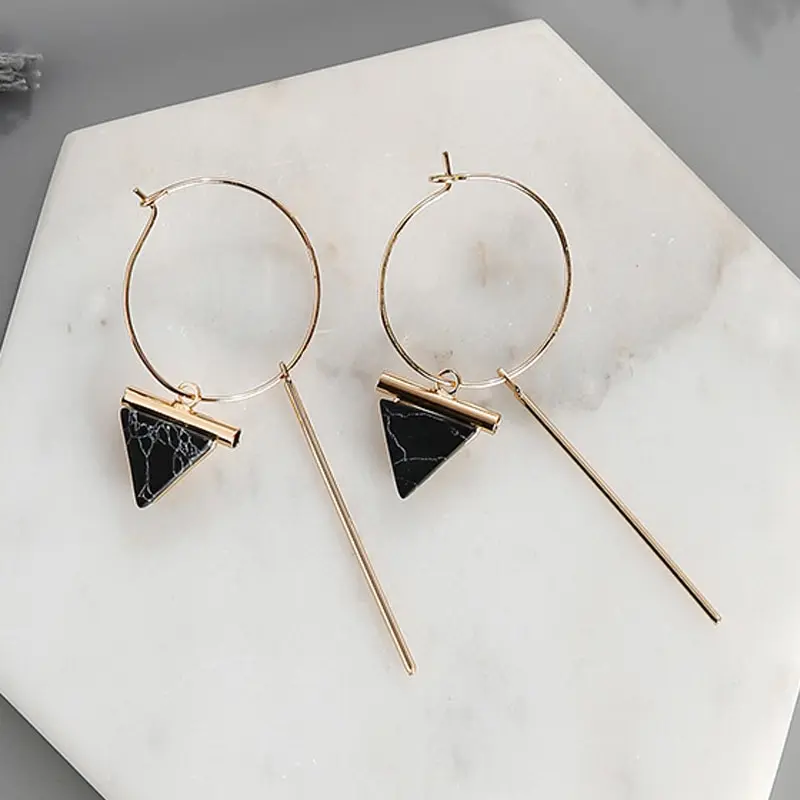 2018 Simple Marble Pattern Triangle Big Geometric Alloy Round Circle Long Strip Drop Earrings for Women Party Jewelry Pendientes | Украшения