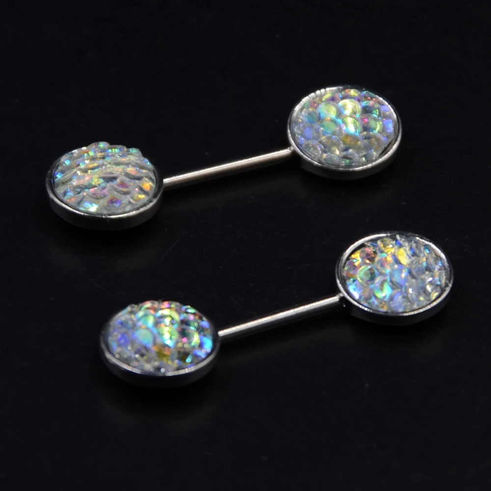 Пара 14 г Хирургическая сталь Bling Druzy скопление рыбья чешуя кольцо для сосков