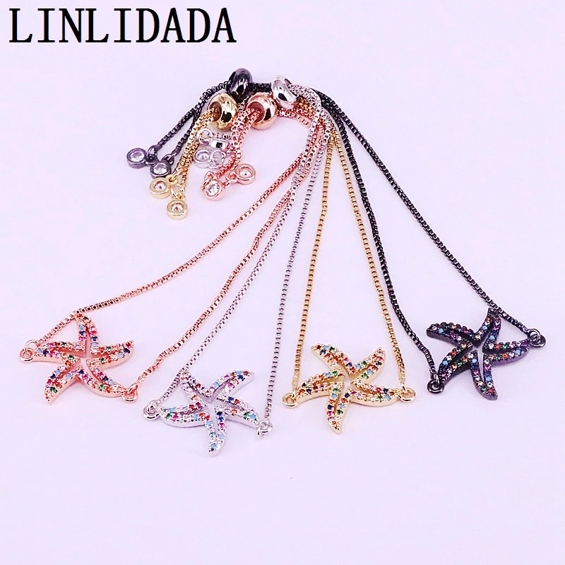 

8Pcs Fashion Rainbow CZ Zirconia Starfish Adjusted Link Chain Bracelets Jewelry For Women