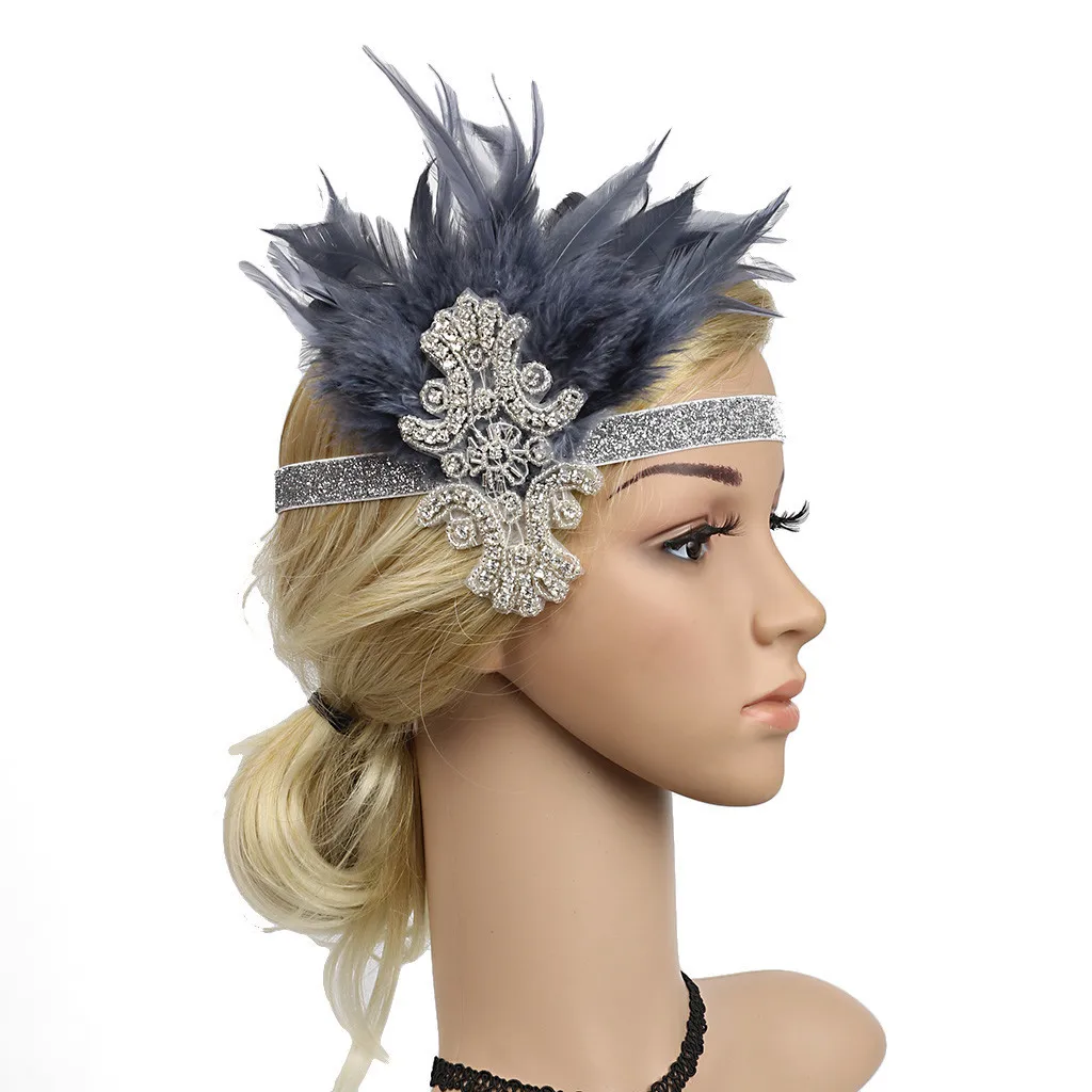 2019 Feather Flapper Headband Elegant Ladies Great Gatsby Headdress Vintage Prom Retro Da Pena |