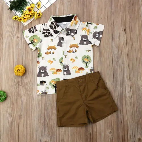 Citgeett Summer Toddler Newborn Kids Baby Boy Clothes T-shirt Tops+Shorts Pants Cartoon Gentle Outfits Set | Детская одежда и