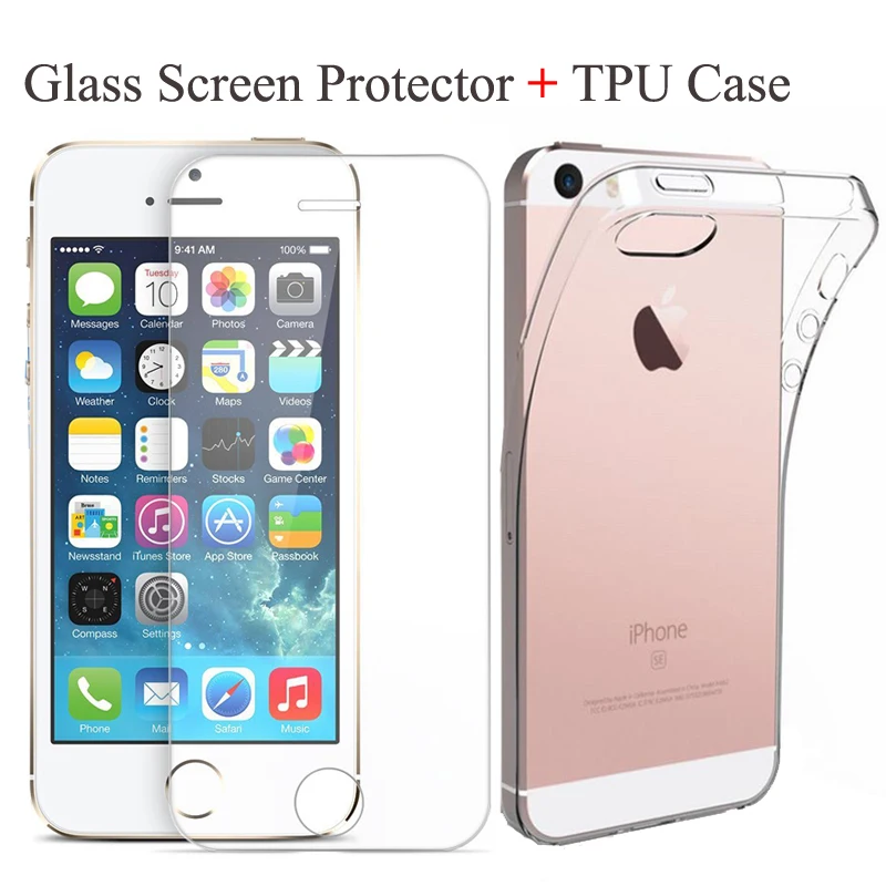 Ультратонкий Мягкий чехол из ТПУ защита экрана закаленного стекла для iPhone 5 5s SE