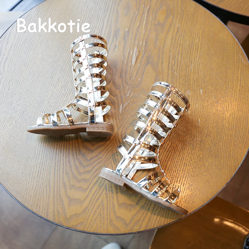 Bakkotie 2018 Новая мода лето для маленьких девочек Высокая Римские сандалии ребенок