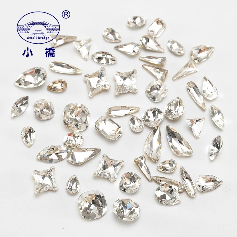 

20PCS Pointback White Glass Mixed Shape Rhinestones Gold Bottom Rhinestone Gems Glue On Crystal Rhinestones For Clothes S119