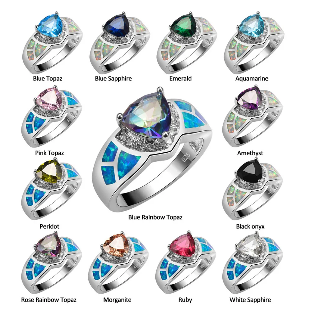 Искусственный Аквамарин с белым огненным опалом фотосеребряный размер 6 7 8 9 10 R1532