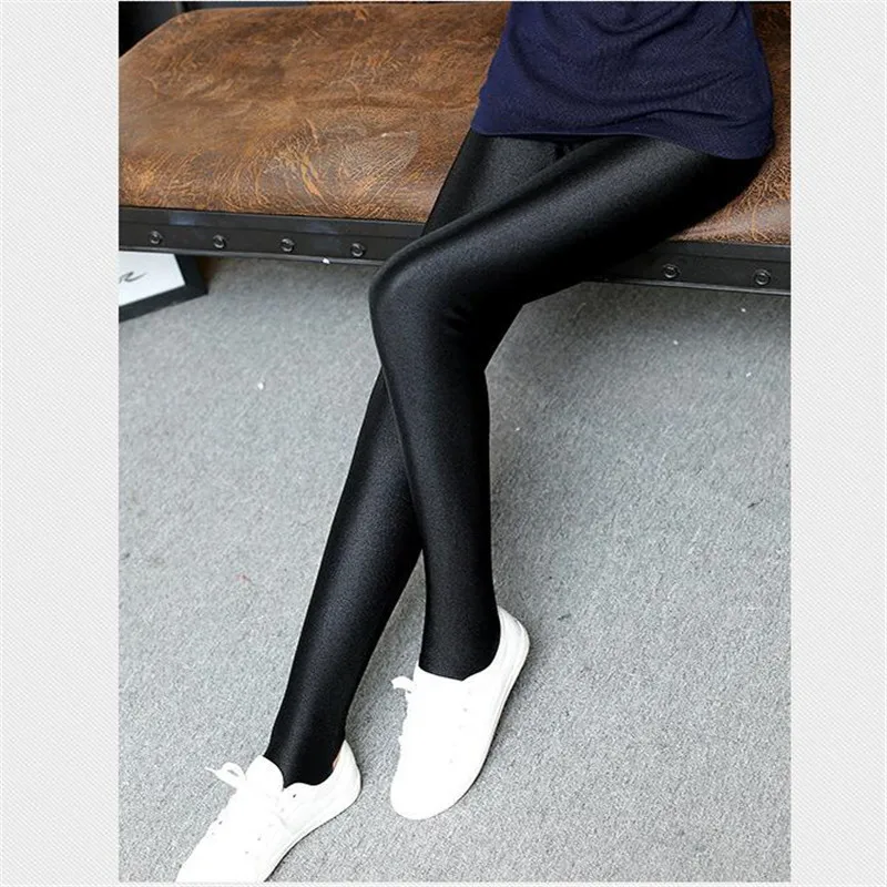 Новый летний Для женщин блестящие леггинсы тонкие лодыжки Длина черные