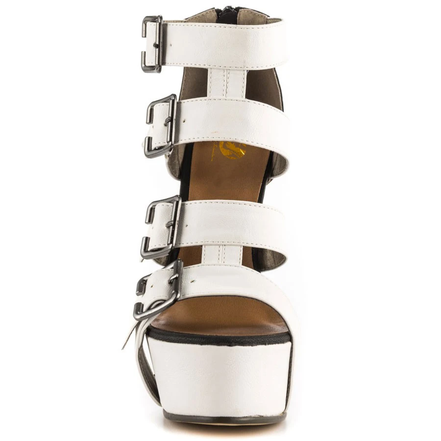 Оригинальные женские босоножки на тонком каблуке с открытым носком и пряжкой