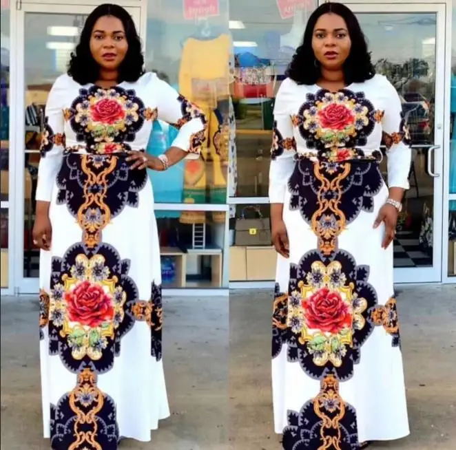 Женское длинное платье в африканском стиле с принтом большие размеры весна-осень