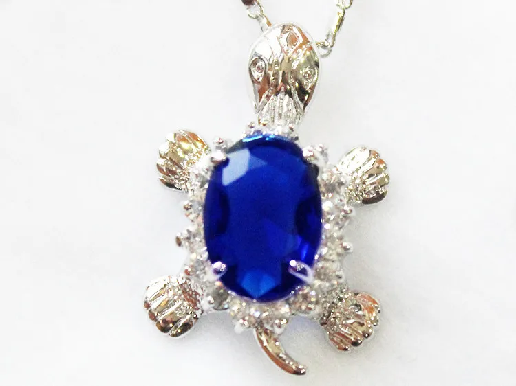 Оптовая Продажа Новый дизайн 10*14 мм Синий Циркон Посеребренная черепаха кулон