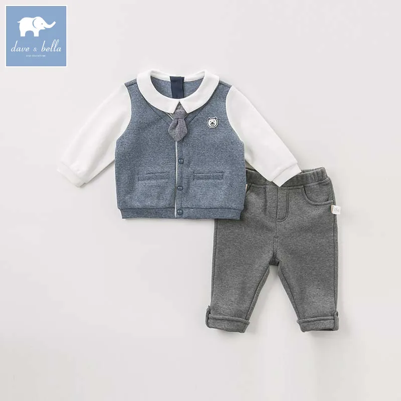 DBW8557 dave bella baby boy clothes children long sleeve clothing sets kids boutique outfits boys with tie gentleman | Детская одежда и