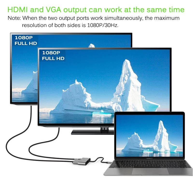 HYLINKS USB 3 1 Тип-C в HDMI адаптер VGA 2 in1 4 К UHD двойной Экран Дисплей для ноутбуков Apple Macbook |