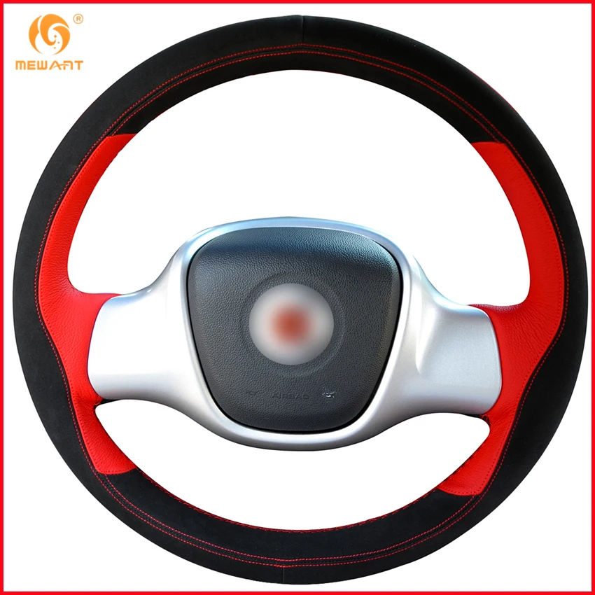 MEWANT Black Red Leather Suede Car Steering Wheel Cover for Smart Fortwo Interior Accessories Parts | Автомобили и мотоциклы