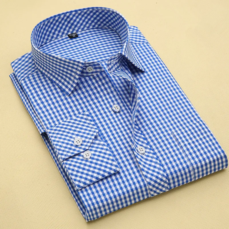 2016 Мужчины Весна Клетчатые Рубашки С Длинным Рукавом Хлопок Повседневная Тонкий