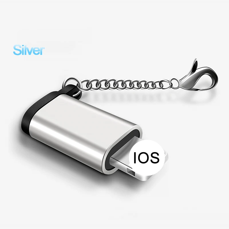Серебристый Адаптер для iphone Android Micro USB для освещения OTG Синхронизация данных зарядное устройство конвертер с брелок поддержка Новая система для iphone XS - Цвет: Серебристый
