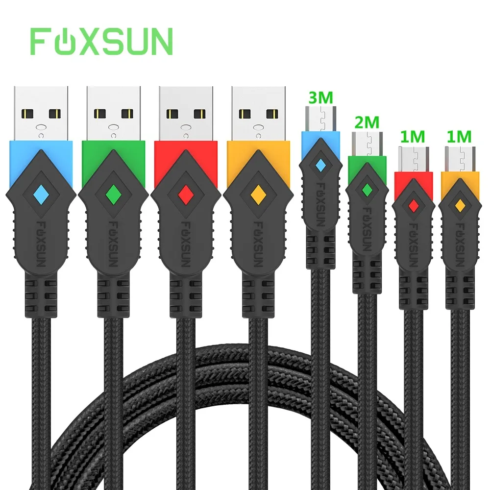 Micro USB 2 0 A кабель Foxsun нейлоновый Плетеный зарядный для Android шнур Samsung Kindle HTC Nexus LG Sony