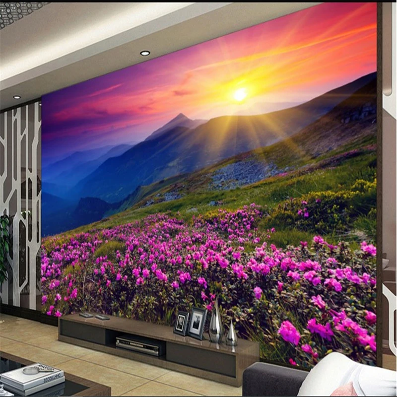 

beibehang Large Custom Wallpapers Purple Romantic Flowers Landscape Landscape Painting Wall Background Wall Paintings