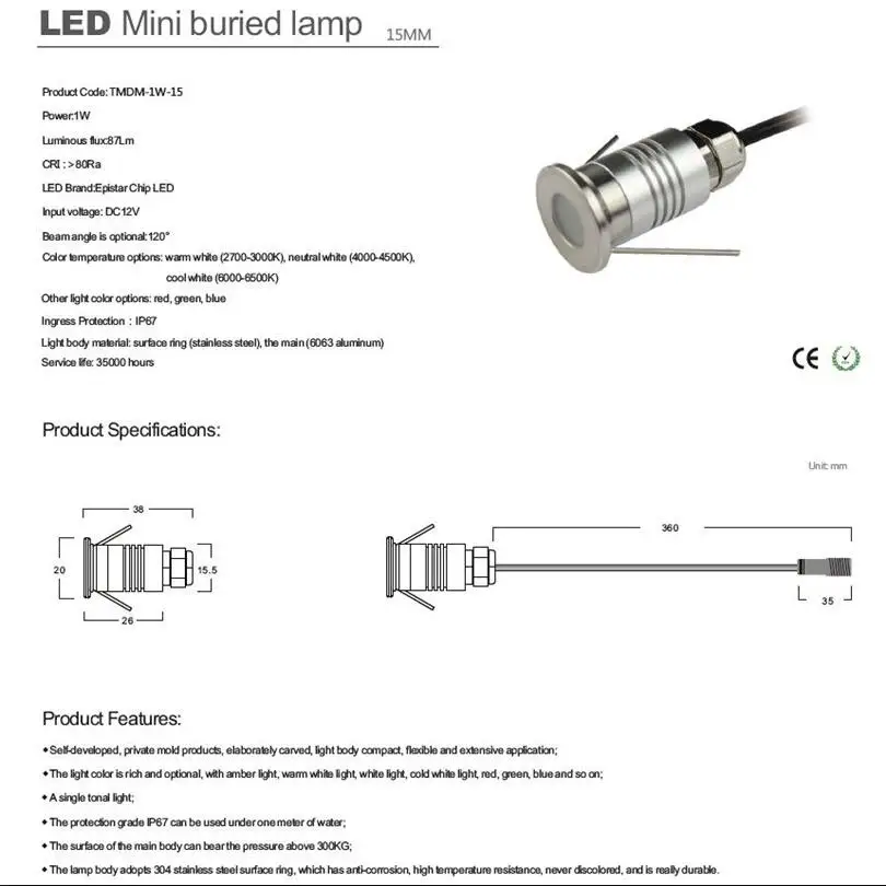 DC12V 1 Вт CREE мини встраиваемые светодиодные Наружные лестницы напольный