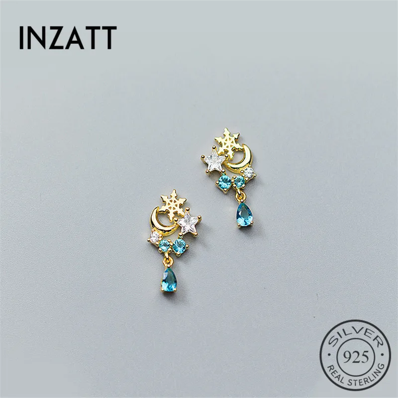 Серьги-капельки INZATT романтичные с белым цирконием синими кристаллами в стиле