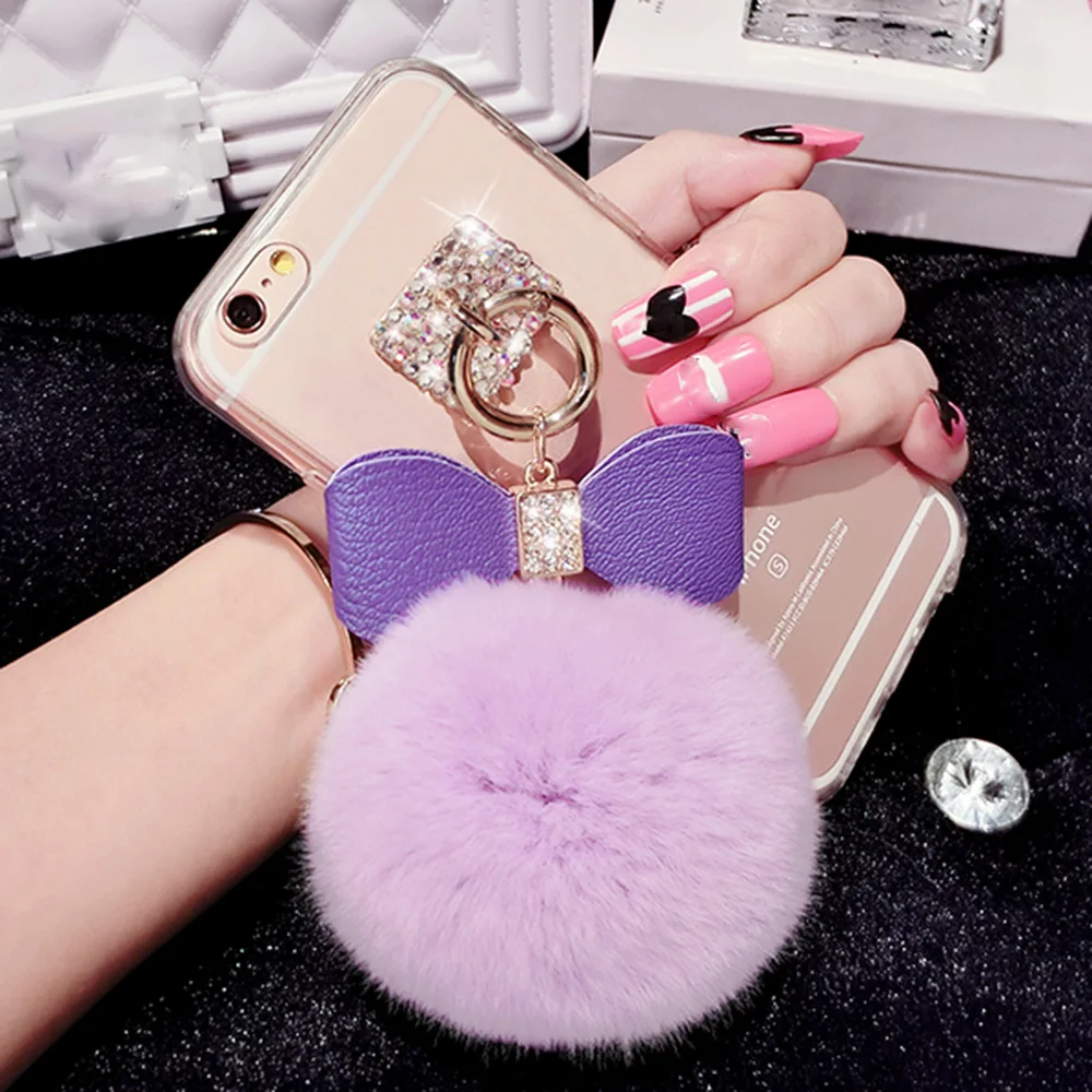Милый 3D искусственный мех кролика Пушистый брелок Мех задняя крышка-чехол для