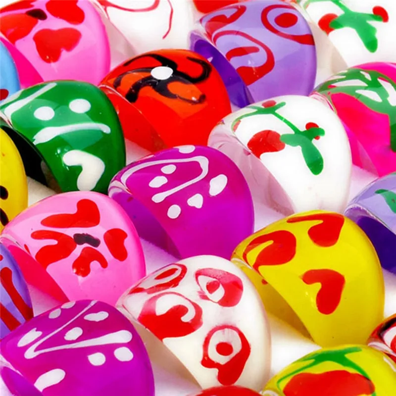 10 шт. оптом Разноцветные Детские Кольца из смолы новый дизайн ювелирные изделия