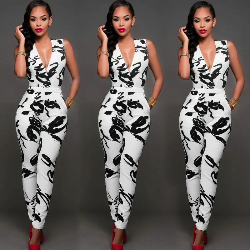 

Women V Neck Clubwear Playsuit Bodycon Party Jumpsuit Ladies Romper Trousers USA