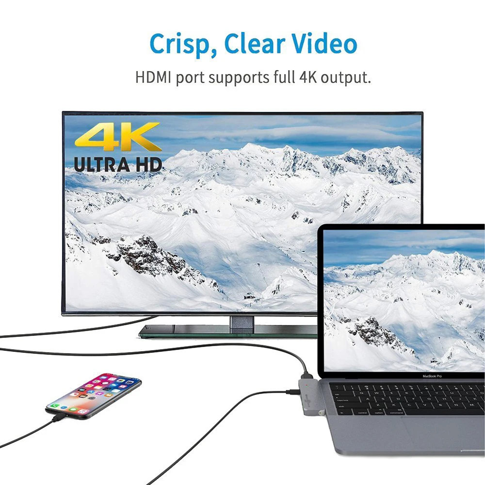 Usb type C концентратор адаптер док-станция Thunderbolt 3 с USB-C HDMI 4 К USB 0 SD и Micro кардридер для