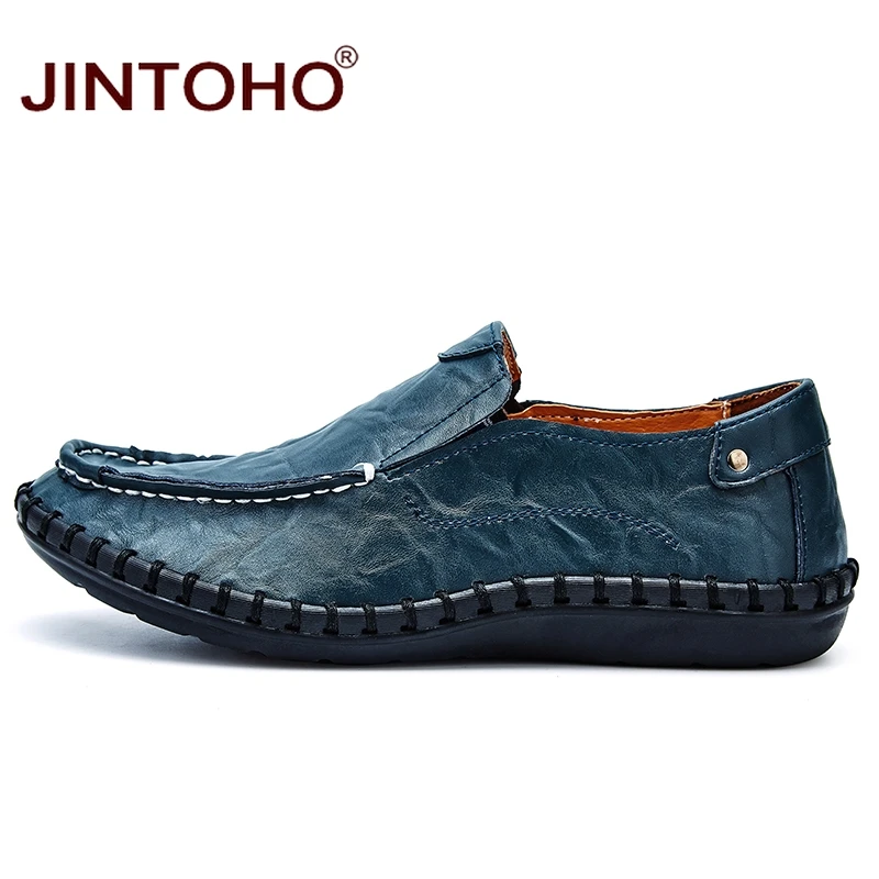 JINTOHO Men Genuine Leather Shoes Fashion Casual Male Flats Slip On Mens Loafers Big Size | Обувь