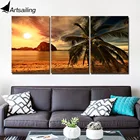 HD печатный 3 шт. закат пляж кокосовые деревья модульные фотообои для домашнего декора плакаты и принты бесплатная доставка