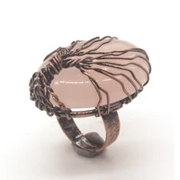 trendy beads beautiful copper wire wrap natural rose pink quartz engagement ring for women design jewelry