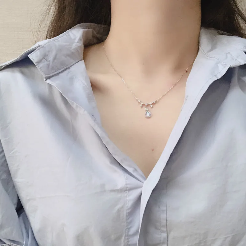 Форзац, 925 пробы, серебро, капля воды, ожерелье лунный камень, женская мода, хорошее ювелирное изделие, простой кубический цирконий, ожерелье s& Кулоны
