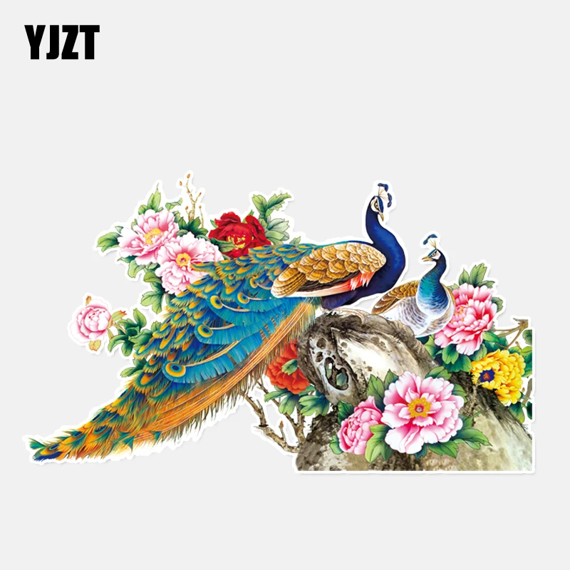 YJZT 17*10CM Coolest Colored Peacock Decor Car Sticker Graphic Accessories Personalized 11A0007 | Автомобили и мотоциклы