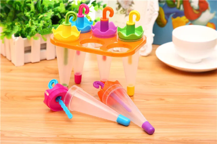 

6pcs/lot Umbrella Ice Cream Molds Popsicle Ice Cube Tray Maker PP Frozen Ice Cube Sticks Lolly Mould Cooking Tools PF 001