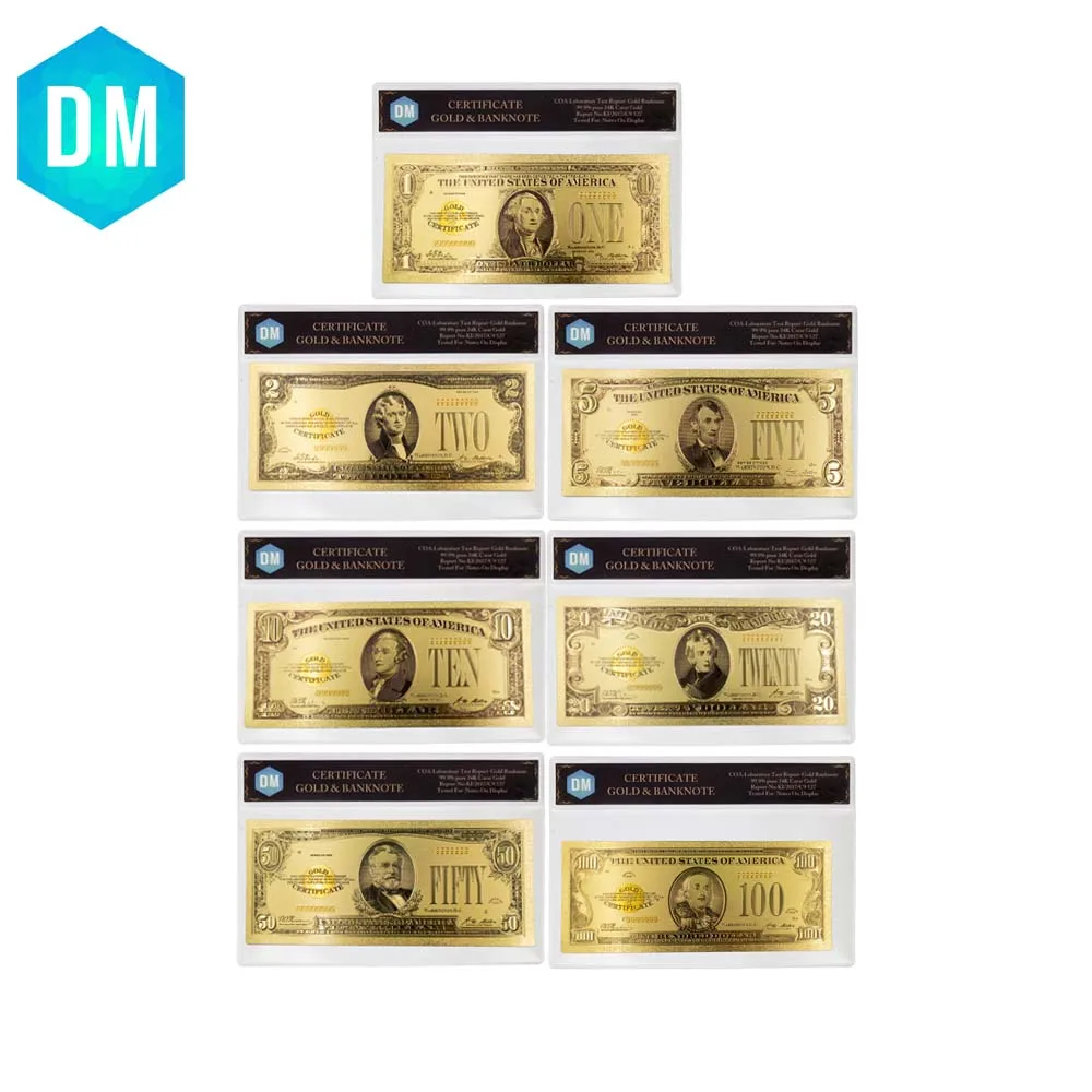 

7pcs 1928 Year 24k Gold Banknote Set Collectible Note Money Art Ornament Home Decorative US Dollars with COA Frame