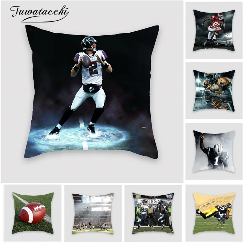 

Fuwatacchi Rugby Football Cushion Cover Running Sport Pillow Cover For Home Sofa Bedroom Polyester Soft Pillowcase 45*45 cm