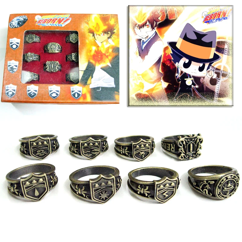 8 шт./компл. Топ аниме хитман новорожденный вонгола кольца винтажное