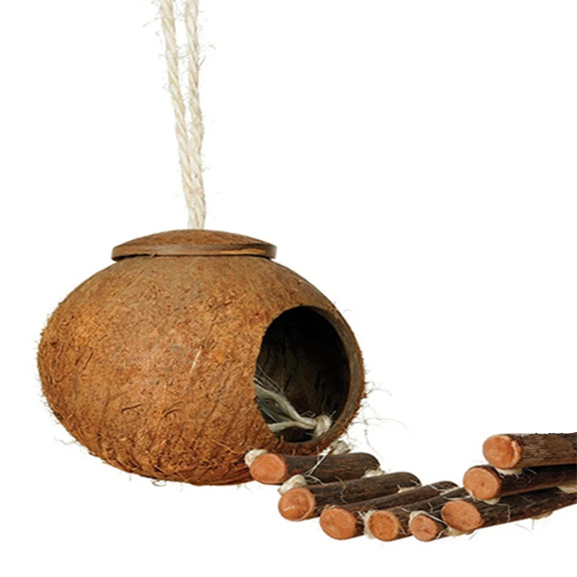 Птица Попугай подвесной гамак Coconutshell Птичье гнездо качели игрушка волнистый попугай кровать пещера клетка мост домик для домашних животных жевательная игрушка 40DC25