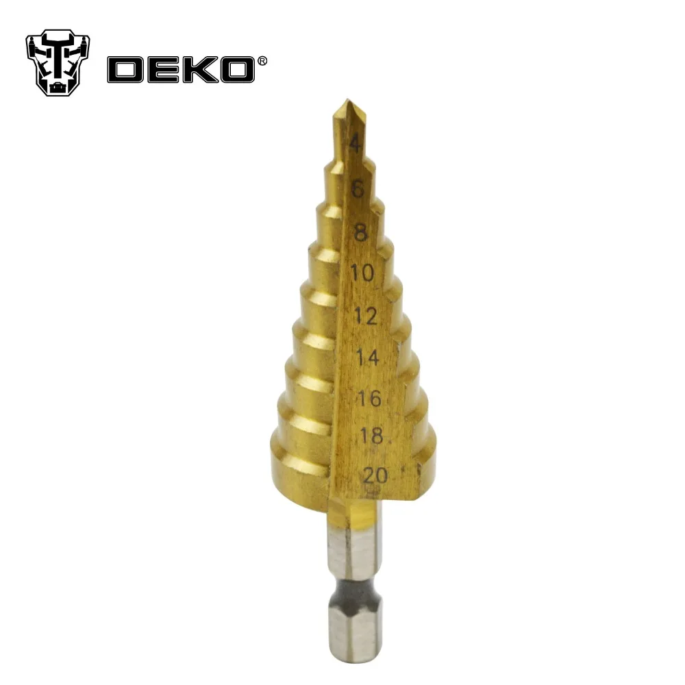 DEKO 3pcs 1/4&quot HSS Titanium Step Drills 4-12mm 4-20mm 3-12mm Cone Drill Power Tools Bits Set | Инструменты