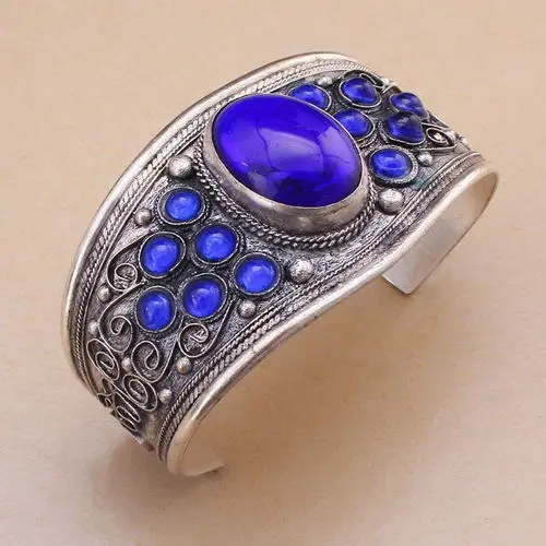 Доставка&gt унисекс Винтаж лазурит бисера манжеты браслет Тибет серебро резной td 5