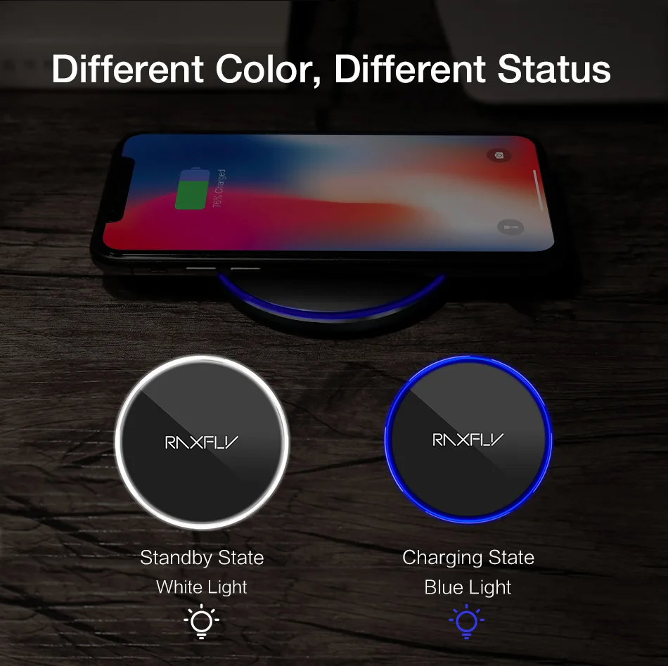 Raxfly 10W QI беспроводная зарядка для телефона для iPhone 8 Plus X 10 авто безпроводная зарядка площадку для Samsung Galaxy S9 S8 Plus Note 8 S6 S7 Edge зарядное устройство для телефона