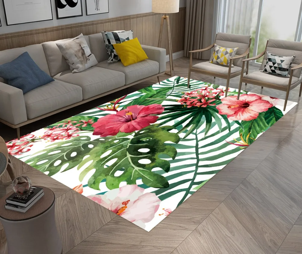 Тропические листья Акварельные Цветы натуральный домашний напольный коврик для