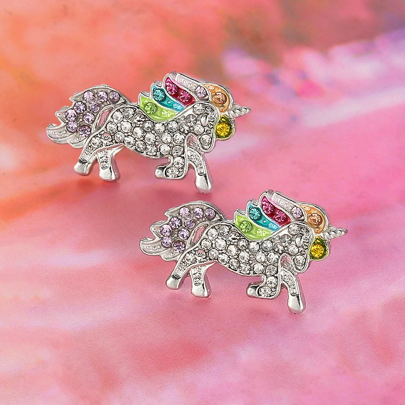 Wedding Stud Earrings Jewelry Crystal Unicorn Cute Animal Small Earrings Women Girl Birthday Gift Jewelry Party Accessories