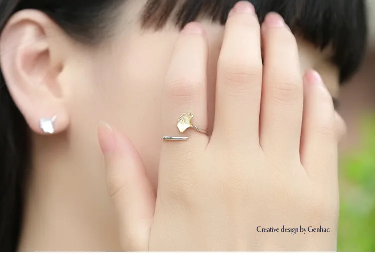 New Silver Color Ginkgo Biloba Leaf Rings For Women Wedding Jewelry Statement Adjustable Retro Ring Anillos Anelli | Украшения и