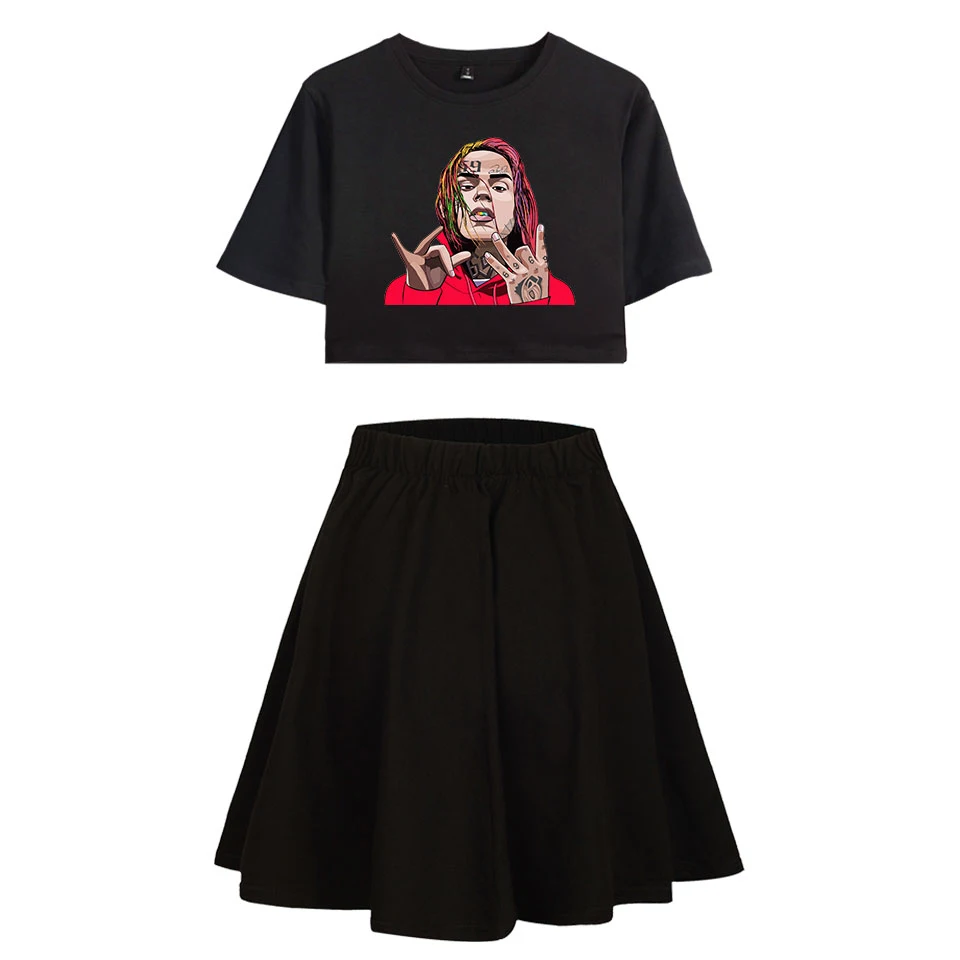 Модный 6ix9ine 69 сексуальный короткий костюм с юбкой Scunm Gang модное женское платье