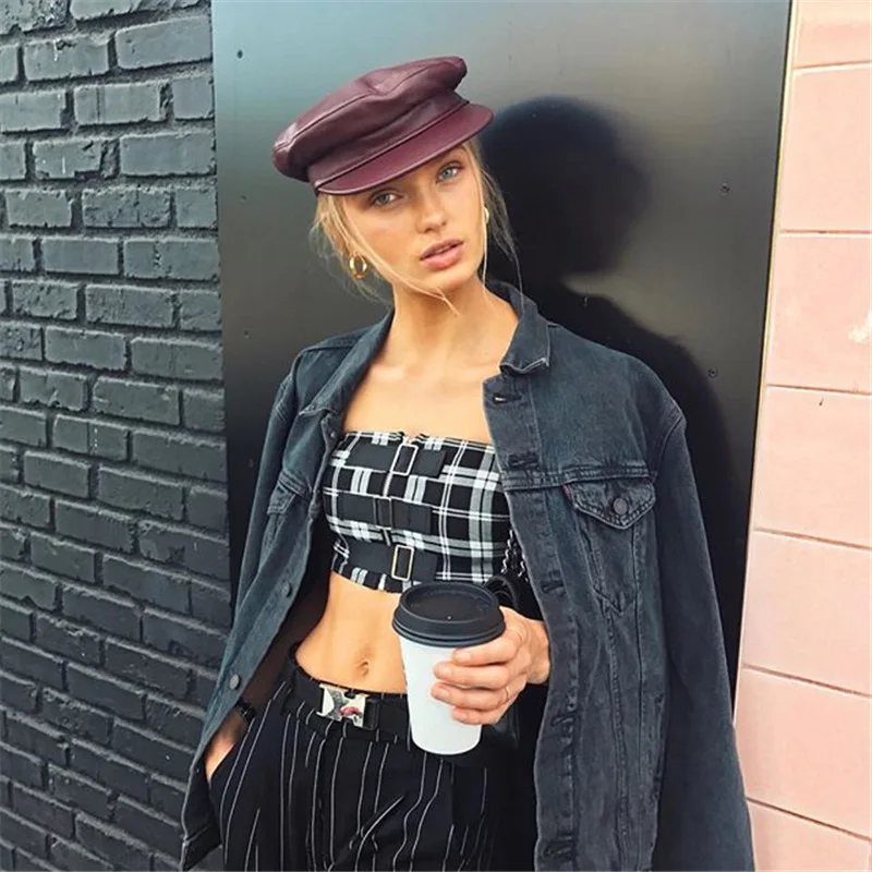 Maylina пикантные Короткие Crop Top Vintage плед на молнии без бретелек майка пряжки бюстье