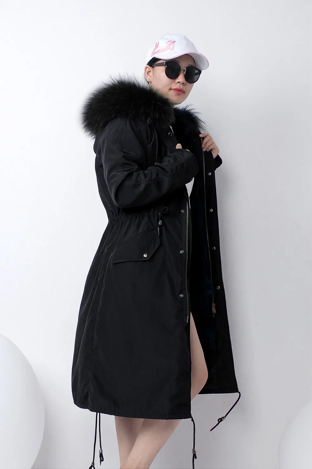 Женское пальто с капюшоном из меха енота, парки из натурального меха, большие размеры, верхняя одежда, Длинная зимняя куртка со съемным капюшоном