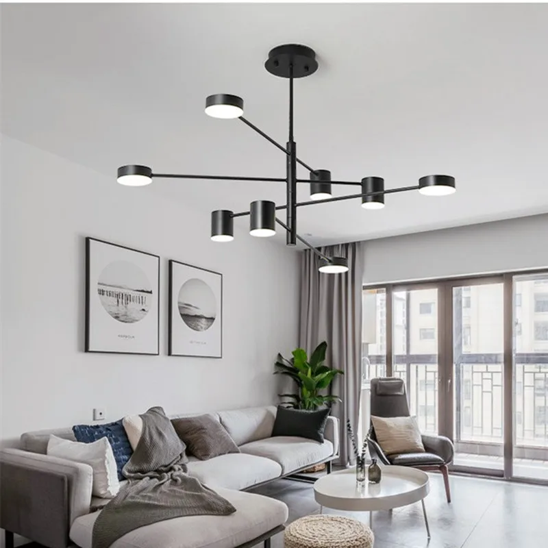 Modern Black Living Room Led Chandelier Creative Adjustable Heads Bedroom Hotel Hall Decoration Light Fixtures Free Shipping | Освещение