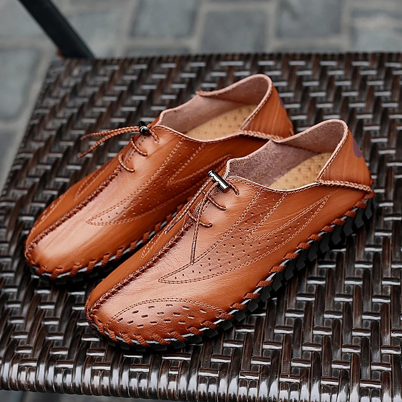 Men's Driving Shoes Men Genuine Leather Loafers Fashion Handmade Soft Breathable Moccasins Flats Slip On DD077 | Обувь